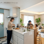 サムネイル:完成 ホーロー素材のシステムキッチンに入れ替え、傷がつきにくく掃除も楽。大容量の収納も魅力です。